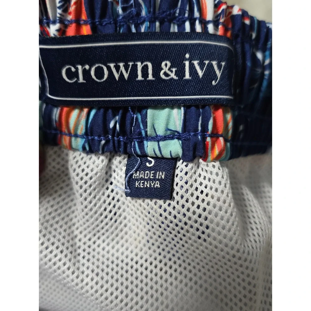 Men Crown & Ivy Swim Trunks SZ S Sailboat Island Print Blue Drawstring Short (W)